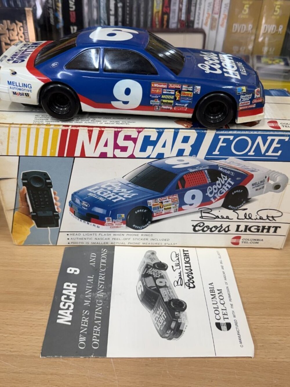 VTG NASCAR Fone, Bill Elliott, Coors Light #9 Race Car, Columbia Tel-Com w/ Box